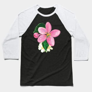 Pink Nectarine Blossom Illustration Baseball T-Shirt